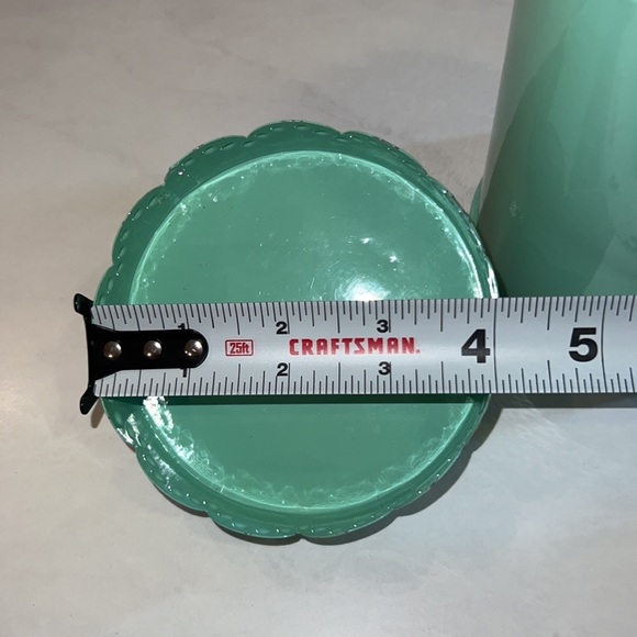 Mint green pastel green dainty metal canister with lid & lid holder 5.25” tall - Picture 5 of 7